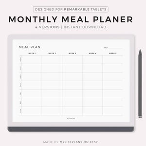 Planificateur de repas mensuel pour Remarkable 2, paysage, planificateur de menus 30 jours, planificateur de nourriture, santé et forme physique, téléchargement immédiat
