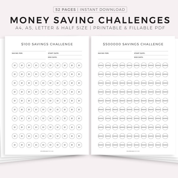 Saving Challenge Printable - Etsy