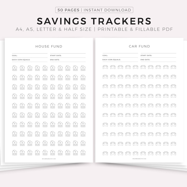 Money Savings Trackers Printable, Saving Challenges, Budget Planner, Finance Planner, A4/A5/Letter/Half, Instant Download