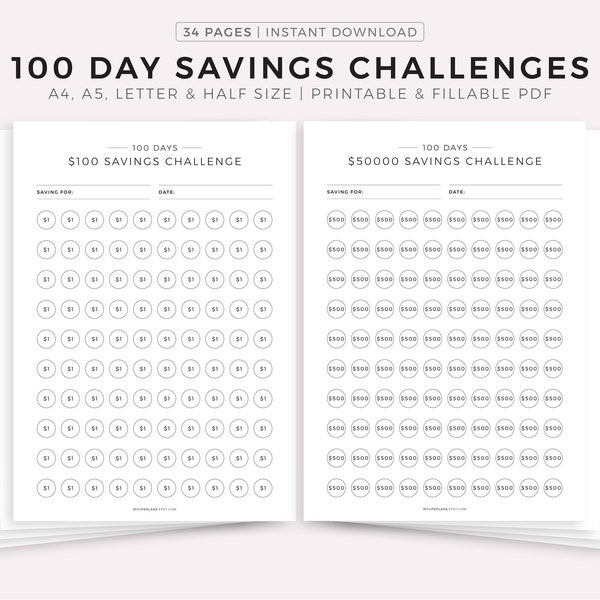 Saving Challenge Printable - Etsy
