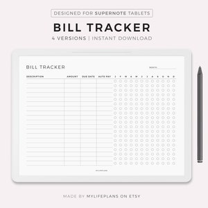 Bill Tracker Template for Supernote A5X2/A5X/A5/A6X2/A6X/A6, Landscape ...
