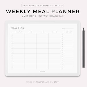 Planificador de comidas semanal para Supernote A5X2/A5X/A5/A6X2/A6X/A6, horizontal, planificador de menú de 7 días, planificador de preparación de comidas, planificador de alimentos, descarga instantánea