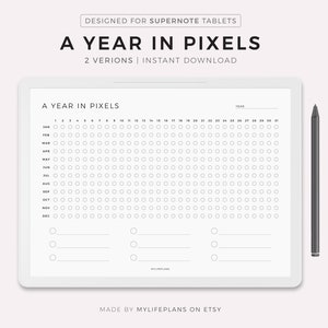May include: A black and white printable calendar for a year in pixels. The calendar is designed for Supernote tablets and has a section for notes at the bottom.