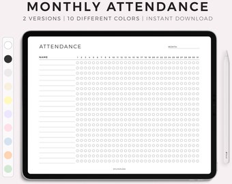 Monthly Employee Attendance Log  - Working Days, Days Off, Vacations, Ect..  Digital Template, Compatible with Goodnotes, Notability, Ipad