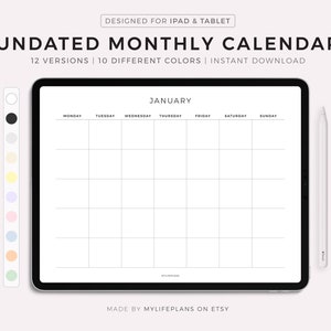 Undatierter Monatskalender im Querformat, Montag/Sonntag Start, Digitaler Planer für Ipad, Goodnotes, Notability, Noteshelf, Sofort Download