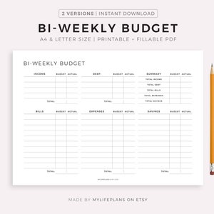 Bi-Weekly Budget Planner Landscape Printable, Budget Template PDF, Budget by Paycheck, Budget Tracker, A4/Letter, Instant Download