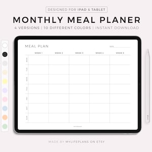 Digitaler monatlicher Mahlzeitenplaner Landschaft, 30 Tage Menüplaner, Meal Prep Planer, Gesundheit & Fitness, Kompatibel mit Goodnotes, Notability
