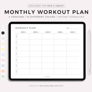 Digital Monthly Workout Planner Landscape, 30 Days Fitness Planner, Exercise Planner, Workout Journal, Compatible with Goodnotes, Notability