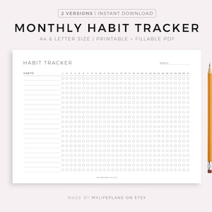 Monthly Habit Tracker Printable Landscape, Habit Tracker Template, Routine Tracker, 30 Day Habit Challenge, A4/Letter, Instant Download