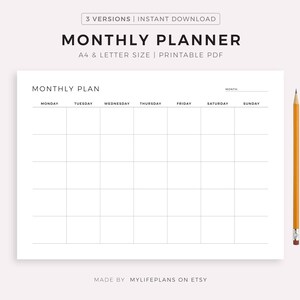 undated landscape monthly planner printable monday sunday etsy