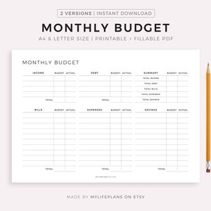 Monthly Budget Planner Landscape Printable PDF, Budget Tracker Template, Finance Overview, A4/Letter, Instant Download