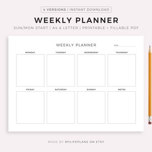 Weekly Planner Printable Landscape, Minimalist Weekly Schedule, Week At a Glance, Weekly Organizer, Office Planner, Desk Planner, A4/Letter