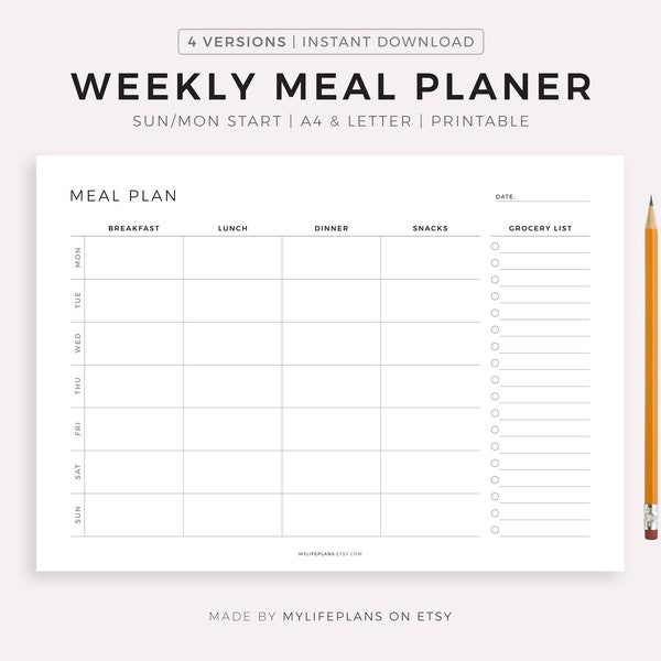 Printable Weekly Meal Planner Landscape, 7 Day Menu Planner, Meal Prep Planner, Food Planner, A4/A5/Letter/Half Size