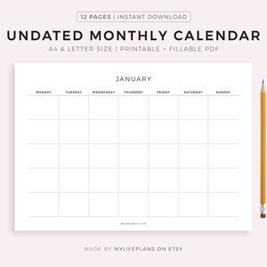 blank monthly calendar printable landscape minimalist etsy