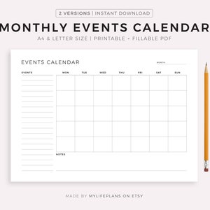 Calendario mensual de eventos de entretenimiento: eventos deportivos, conciertos, estrenos de películas, fiestas, viajes y vacaciones, tamaño A4/A5/carta/medio