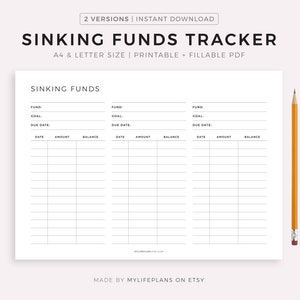 Sinking Funds Tracker Querformat, Ersparnisse Tracker druckbare, Einsparungen Herausforderung, Haushaltsplaner, A4 / Letter, Sofort Download