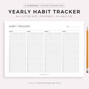 Seguimiento de hábitos anual (panorámica), plantilla, lista de rutinas, reto de hábitos, tamaño A4/carta, descarga instantánea
