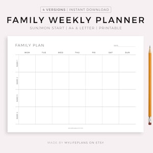 Family Weekly Planner Printable Landscape, Family Schedule, Family Organizer, Command Center, A4/Letter, Instant Download PDF