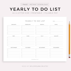 Jaarlijkse takenlijst afdrukbaar liggend, jaarlijkse takenlijst, minimalistische jaarplanner, 12 maanden overzicht, A4/A5/Letter/Half, Instant Download