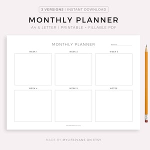 Planificador mensual imprimible horizontal, organizador mensual minimalista, resumen mensual, planificador mensual de escritorio, planificador de oficina, resumen mensual