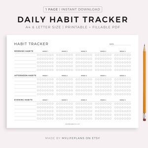 Habit Tracker, täglicher Routineplaner, monatliche Routineplaner, A4/Letter, Querformat, printable & ausfüllbar, Sofort Download