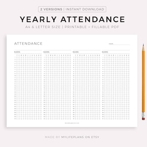 Yearly Employee Attendance Log Printable - Working Days, Days Off, Vacations, Ect.. A4/A5/Letter/Half, Instant Download PDF