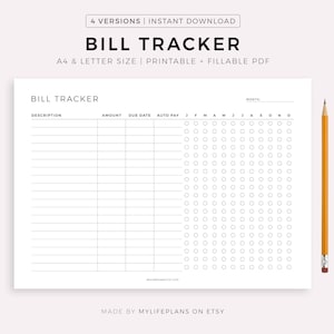 Druckbare Bill Tracker Vorlage Querformat, Bill Organizer, Monatliches Jährliches Bill Zahlungslog, Budget Tracker, A4/Letter Größe, sofort Download