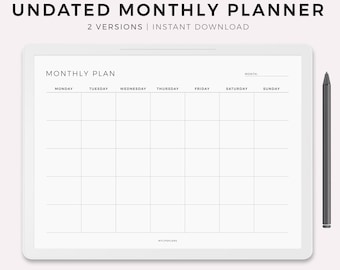 Undated Monthly Planner for Supernote A5X2/A5X/A5/A6X2/A6X/A6, Instant Download
