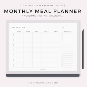 Planificateur de repas mensuel pour Remarkable 2, paysage, planificateur de menus 30 jours, planificateur de nourriture, téléchargement immédiat