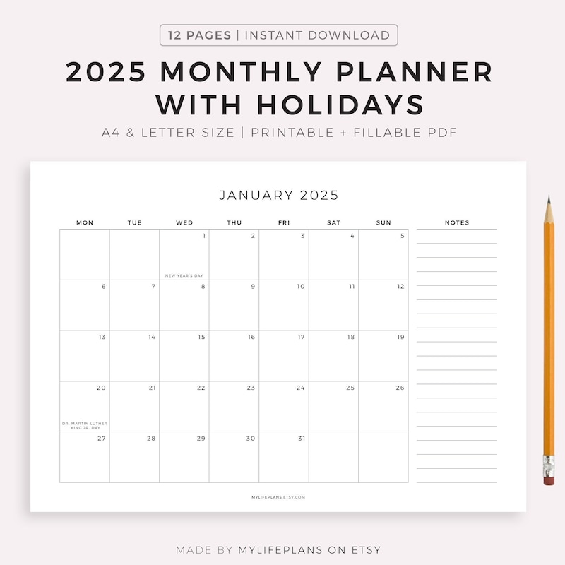 2025. Calendar Etsy