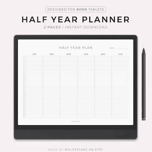Half Year Planner for Boox Note Series / Tab Series / Go 10.3, Landscape, Instant Download