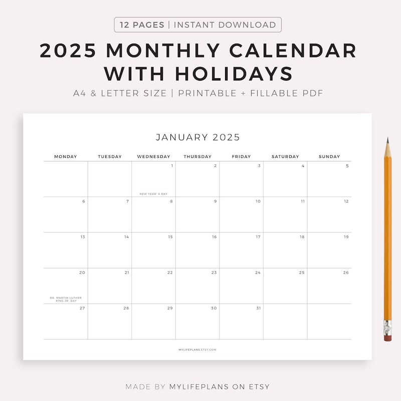 Printable Holidays 2025 Etsy