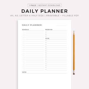 Printable Daily Planner Fillable, Daily To Do List, Productivity Planner, Minimalist Planner, Undated Planner, A5/Half Size/A4/Letter