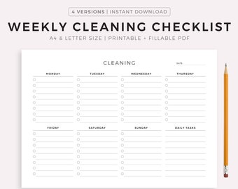 Weekly Cleaning Checklist Printable Landscape, Cleaning To Do List, Cleaning Planner, Cleaning Template, A4/Letter, Instant Download PDF