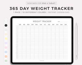 365 Day Weight Tracker Digital Landscape, Daily Weight Journal, Weight Loss Tracker, Weight Log, Goodnotes, Notability, iPad & Tablet