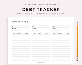 Debt Tracker Printable Landscape, Debt Payoff Log, Debt Overview, Budget Planner, A4/Letter, Instant Download PDF