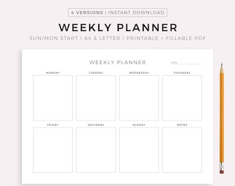 Weekly Planner Printable Landscape, Minimalist Weekly Schedule, Week At a Glance, Weekly Organizer, Office Planner, Desk Planner, A4/Letter