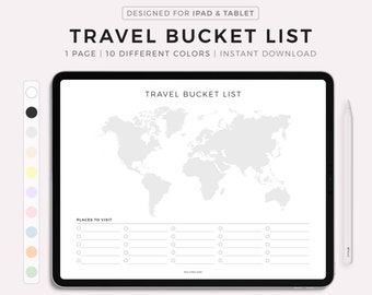 Digital Travel Bucket List Template Landscape, Wanderlust List, Travel To Do List, Dream Trips, Travel Wishlist, Goodnotes Notability iPad