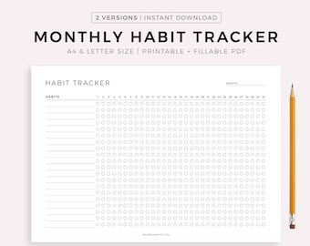 Monthly Habit Tracker Printable Landscape, Habit Tracker Template, Routine Tracker, 30 Day Habit Challenge, A4/Letter, Instant Download