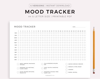 Mood Tracker Printable Landscape, A Year In Pixels, Mood Journal, Emotion Tracker, Mood Chart, Wellness Planner, A4/Letter, Instnat Download