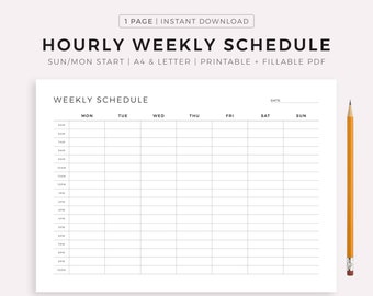 Hourly Weekly Schedule Landscape, Weekly Planner Printable, Week At a Glance, Weekly Agenda, Desk Planner, Weekly To Do List, A4/Letter