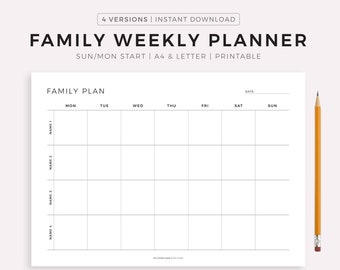 Family Weekly Planner Printable Landscape, Family Schedule, Family Organizer, Command Center, A4/Letter, Instant Download PDF