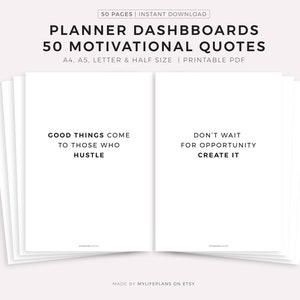 50 plantillas imprimibles con citas motivacionales para planificadores, insertos minimalistas, tamaño A4/A5/Carta/Media página, descarga instantánea
