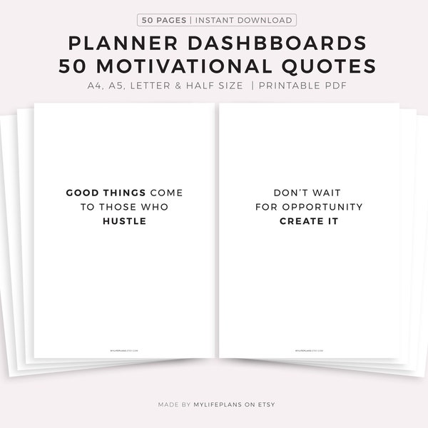 50 Motivational Quotes Planner Dashboards Printable, Minimalist Planner Inserts,  A4/A5/Letter/Half, Instant Download