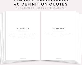40 Definition Quotes Dashboards Printable, Minimalist Planner Divider Inserts, A4/A5/Letter/Half, Instant Download PDF