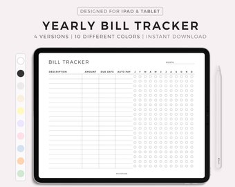 Yearly Bill Tracker Digital Landscape, Bill Payment Checklist, Bill Organizer, Finance Planner, Goodnotes, Notability, Noteshelf, iPad