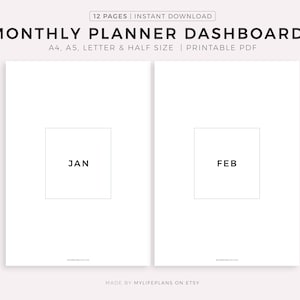 Monthly Planner Dashboards Printable, Monthly Dividers, Minimalist Planner Dashboard Inserts A4/A5/Letter/Half, Instant Download