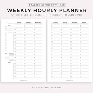 Planificador semanal, diario, horario, lista de tareas, encartes imprimibles en PDF, A4, A5 y carta, descarga instantánea