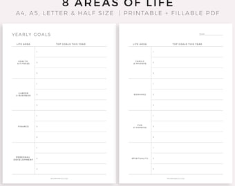 8 Areas of Life Planner Printable & Fillable PDF, Goal Planner, Goal Setting, A4/A5/Letter/Half Size, Instant Download