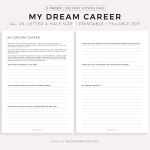Planner di carriera dei miei sogni, obiettivi di carriera, cambio di carriera, formato A4/A5/lettera/mezzo formato, PDF stampabile e compilabile, download immediato